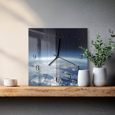 Pendule carrée en verre L'univers de la terre
