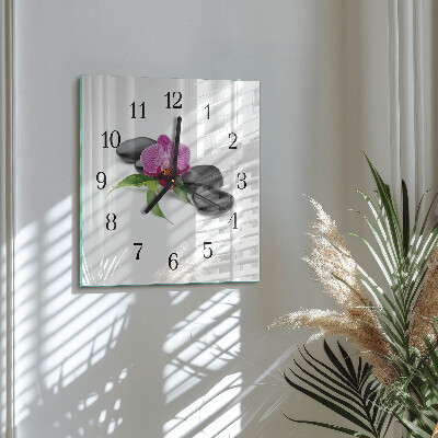Pendule carrée en verre Orchidée