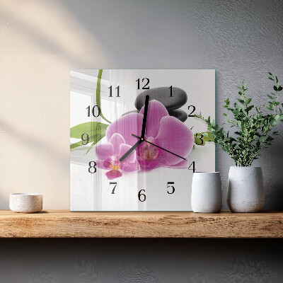 Pendule carrée en verre Orchidée