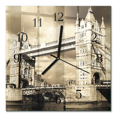 Pendule carrée en verre London bridge en sépia