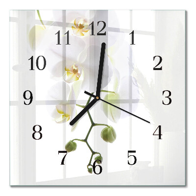 Pendule carrée en verre Orchidée