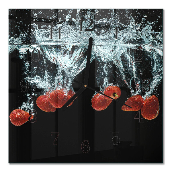Pendule carrée en verre Fraises