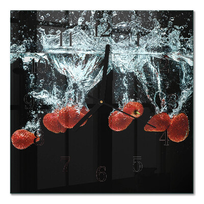 Pendule carrée en verre Fraises