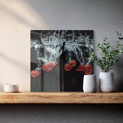 Pendule carrée en verre Fraises