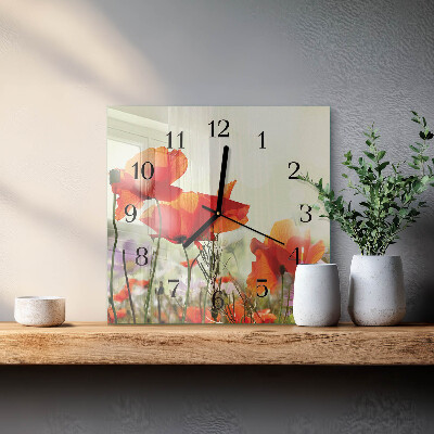 Horloge murale carrée Coquelicots