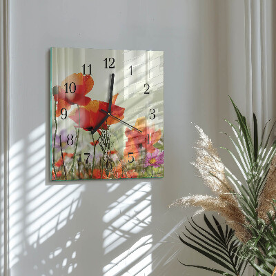 Horloge murale carrée Coquelicots
