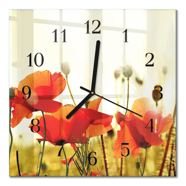Pendule carrée en verre Coquelicots
