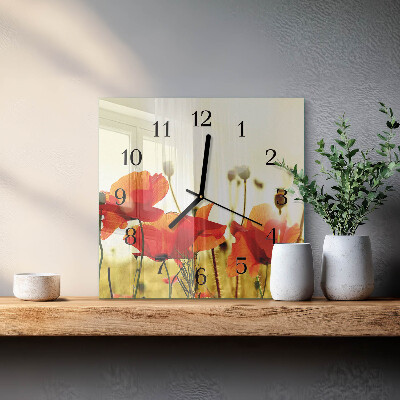 Pendule carrée en verre Coquelicots