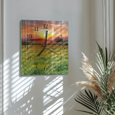 Pendule carrée en verre Paysage de prairie