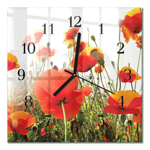 Pendule carrée en verre Coquelicots