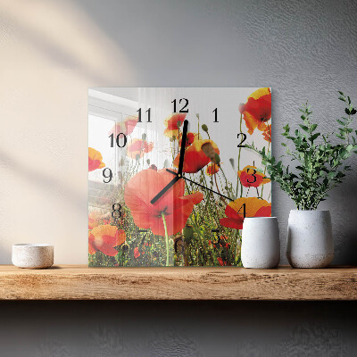 Pendule carrée en verre Coquelicots