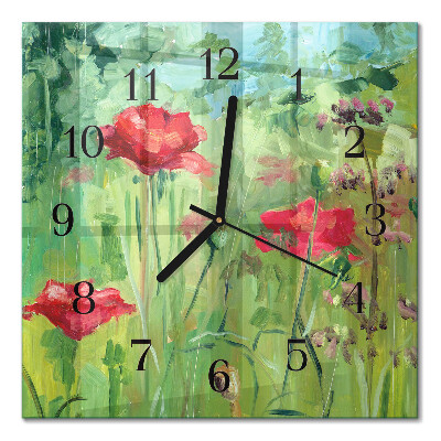 Pendule carrée en verre Coquelicots