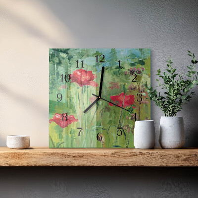 Pendule carrée en verre Coquelicots