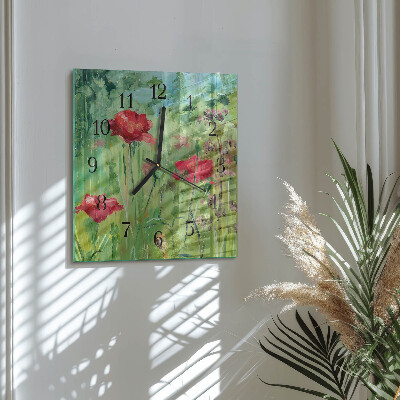 Pendule carrée en verre Coquelicots