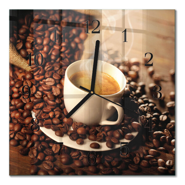 Pendule carrée en verre Une tasse de café