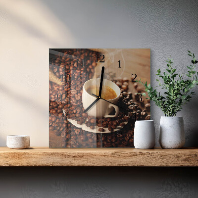 Pendule carrée en verre Une tasse de café