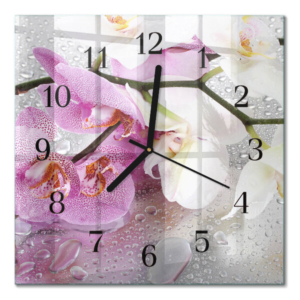 Pendule carrée en verre Orchidée