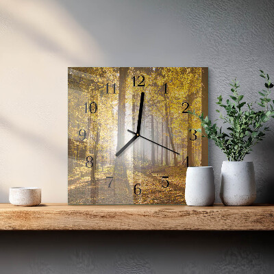 Pendule carrée en verre L'automne en forêt