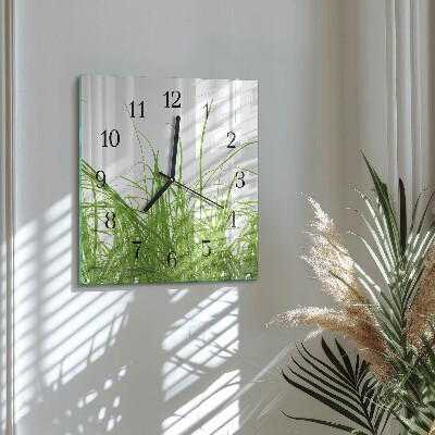 Pendule carrée en verre Herbe