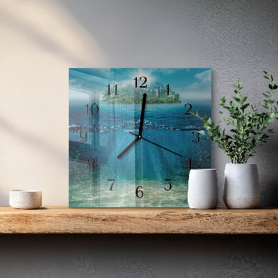 Pendule carrée en verre Fond de la mer