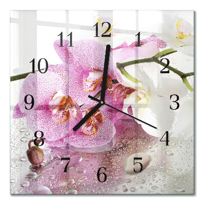 Pendule carrée en verre Orchidée