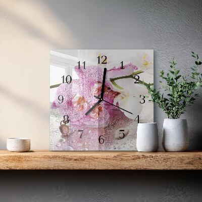 Pendule carrée en verre Orchidée