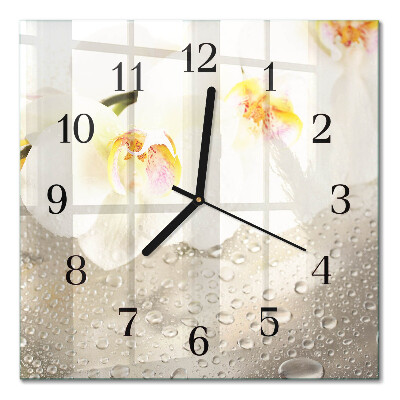 Pendule carrée en verre Orchidée