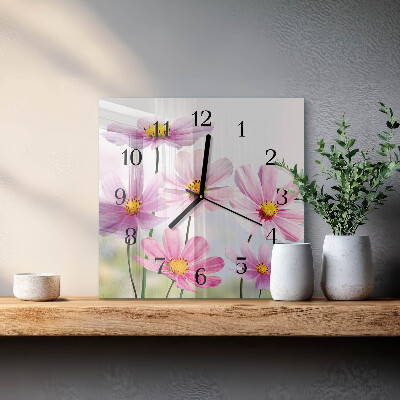 Pendule carrée en verre Fleurs