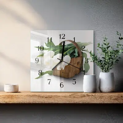 Pendule carrée en verre Panier de tulipes
