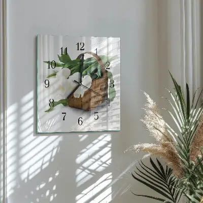 Pendule carrée en verre Panier de tulipes