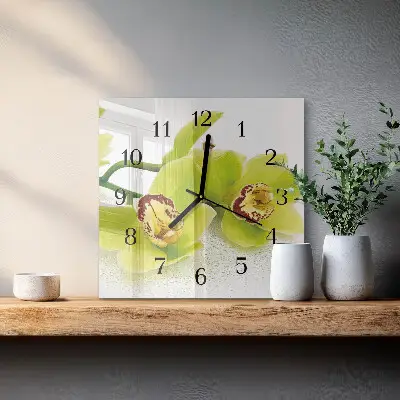 Pendule carrée en verre Orchidée