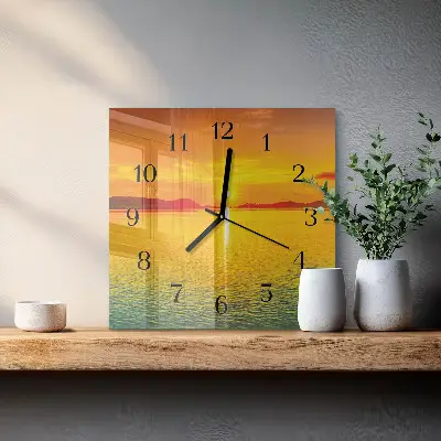 Pendule carrée en verre Coucher de soleil