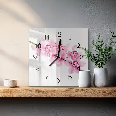 Pendule carrée en verre Orchidée