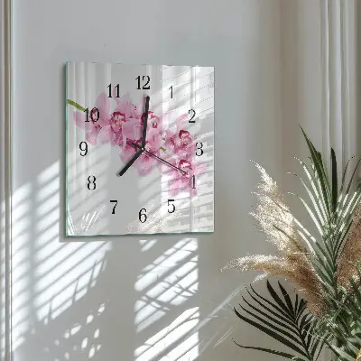 Pendule carrée en verre Orchidée