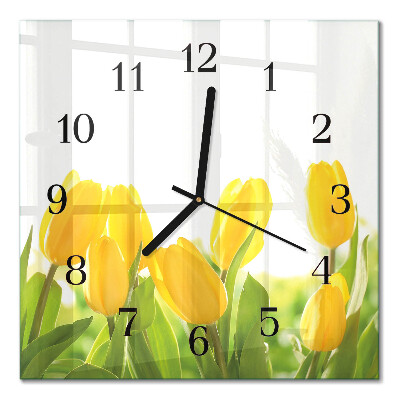 Pendule carrée en verre Tulipes