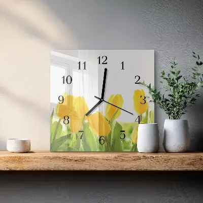 Pendule carrée en verre Tulipes