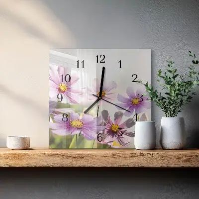 Pendule carrée en verre Fleurs