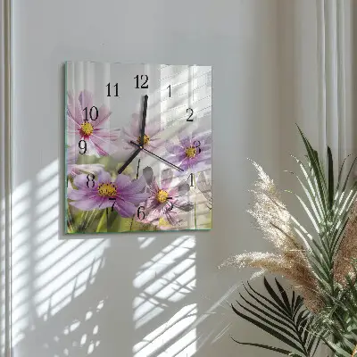 Pendule carrée en verre Fleurs