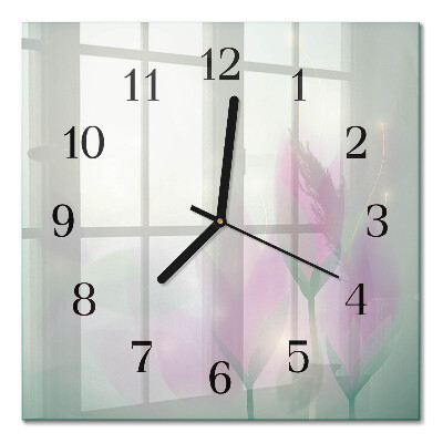 Pendule carrée en verre Fleurs