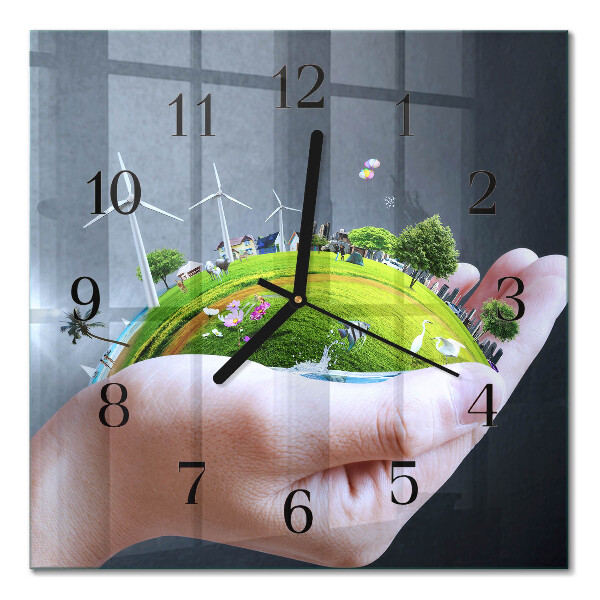 Horloge murale carrée La terre dans la main
