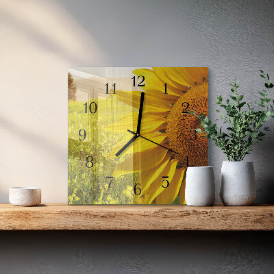 Pendule carrée en verre Tournesol