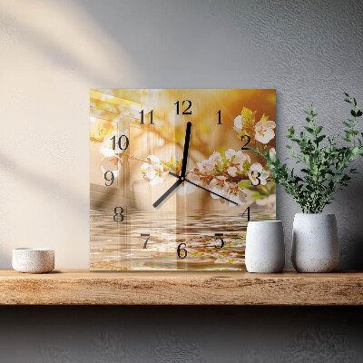 Pendule carrée en verre Fleurs