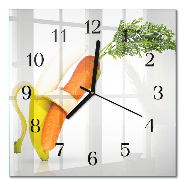 Horloge murale carrée Carottes et bananes