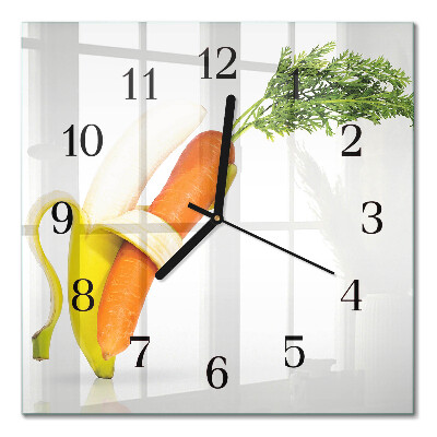 Horloge murale carrée Carottes et bananes