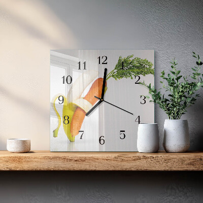 Horloge murale carrée Carottes et bananes