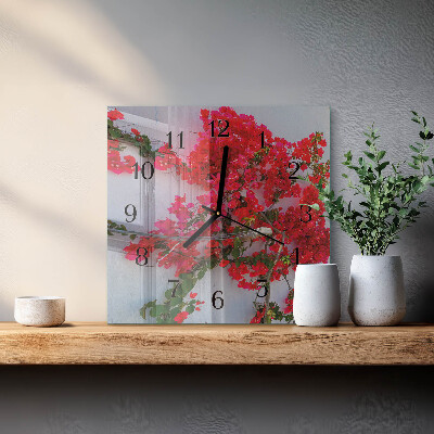 Pendule carrée en verre Fleurs