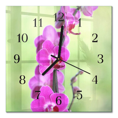 Pendule carrée en verre Orchidée