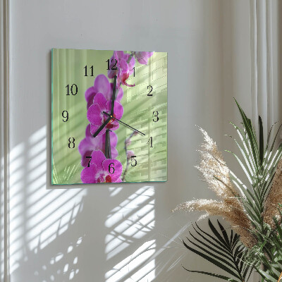 Pendule carrée en verre Orchidée