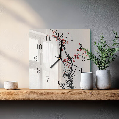 Pendule carrée en verre Fleurs