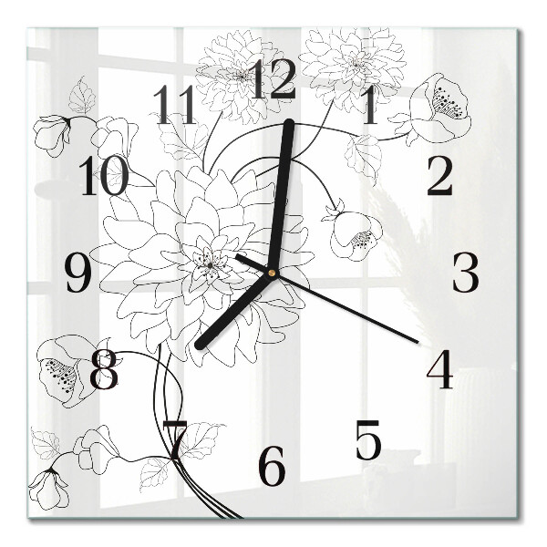 Pendule carrée en verre Fleurs